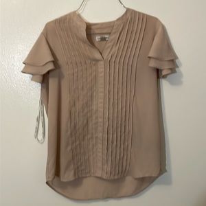 Calvin Klein Womens Petites Pintuck Split Neck Blouse pink 100% polyester